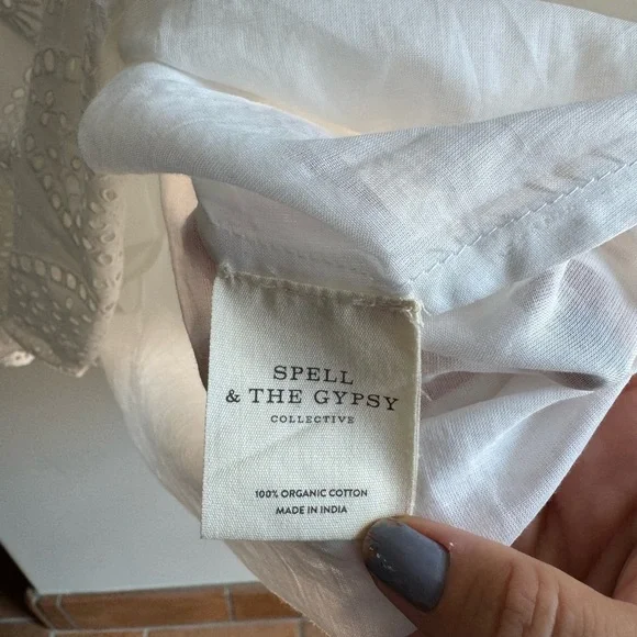 Spell Dylan Smock Dress White Eyelet Cotton Boho Bridal Cottagecore S - Picture 7 of 7